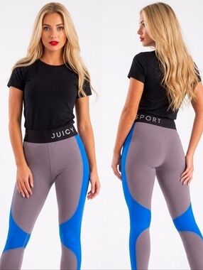 Juicy Couture Sport XS High Waisted Gray and Blue Ankle Length Leggings